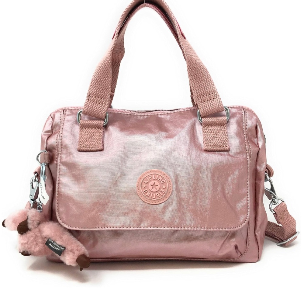 Kipling Metallic Rose Pink Satchel with Strap